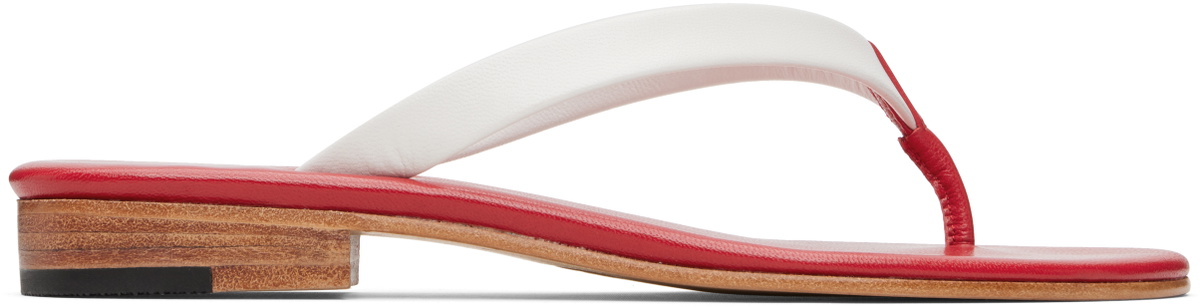 Martiniano White & Red Leather Flip-Flops