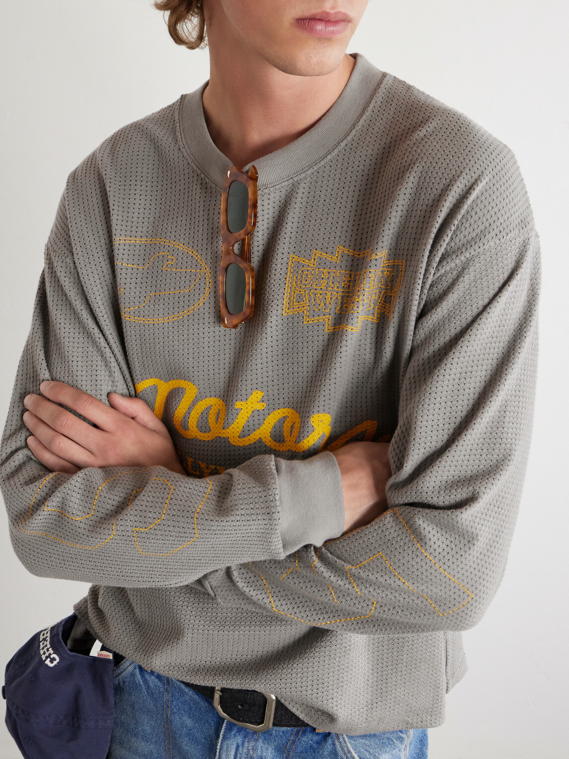 Cherry Los Angeles - Logo-Print Cotton-Mesh T-shirt - Gray