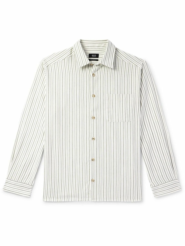Photo: A.P.C. - Malo Striped Cotton and Wool-Blend Twill Shirt - Green