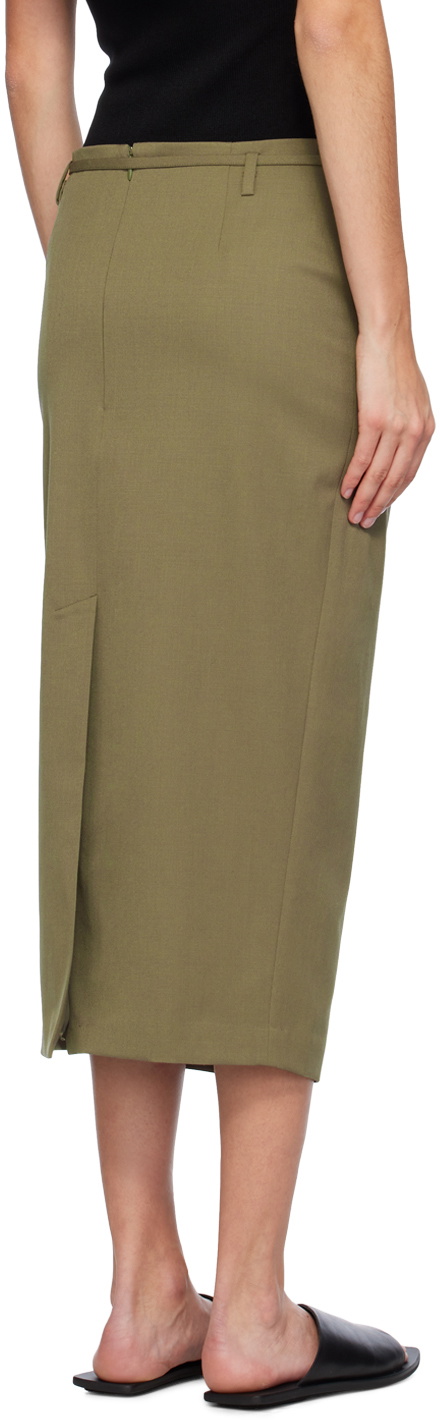 ST. AGNI Khaki Belted Midi Skirt