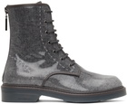 Max Mara Grey Wool Beth Combat Boots