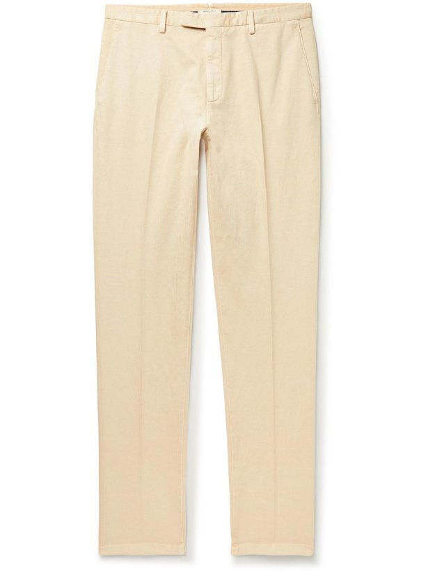 Photo: BOGLIOLI - Herringbone Cotton and Linen-Blend Trousers - Neutrals