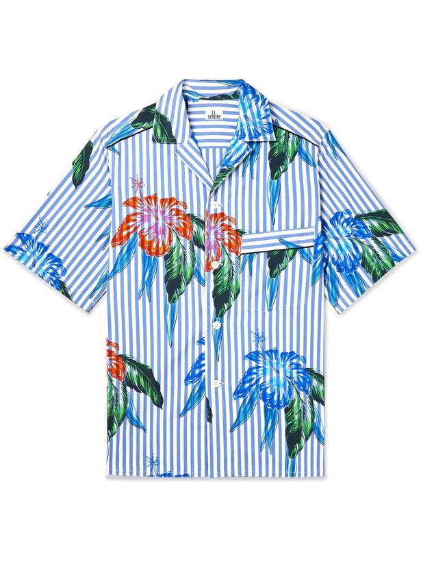 Photo: Sebline - Camp-Collar Striped Floral-Print Cotton-Poplin Shirt - Blue