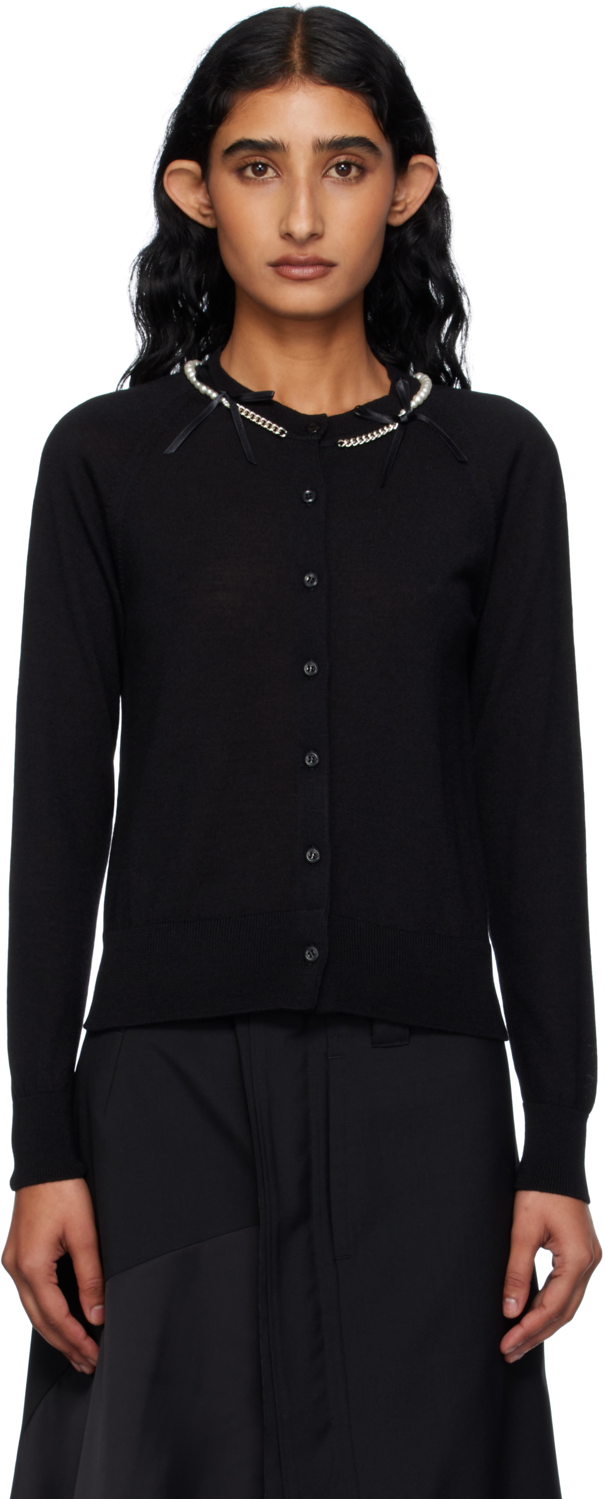 Simone Rocha Black Pearl & Chain Bow Cardigan Simone Rocha