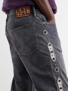 KAPITAL - Monkey Cisco Straight-Leg Leather-Trimmed Embellished Jeans - Black
