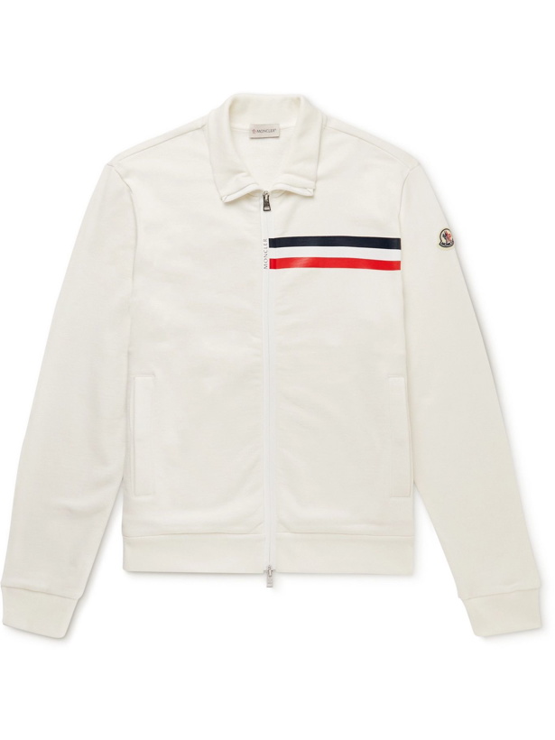 Photo: Moncler - Striped Logo-Appliquéd Cotton-Jersey Zip-Up Sweatshirt - White