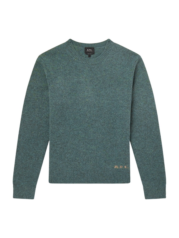 Photo: A.P.C. - Edmond Logo-Intarsia Wool Sweater - Green