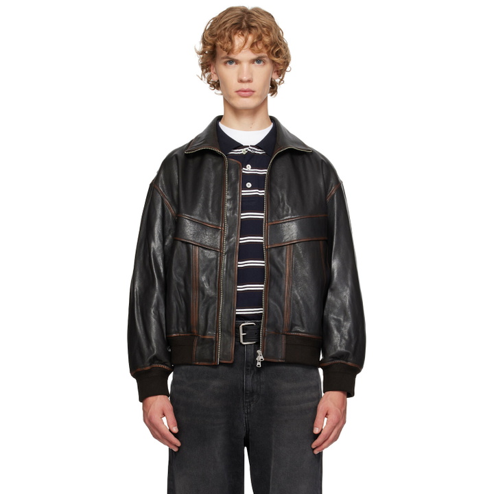 Photo: Dunst Brown Stand Collared Leather Jacket