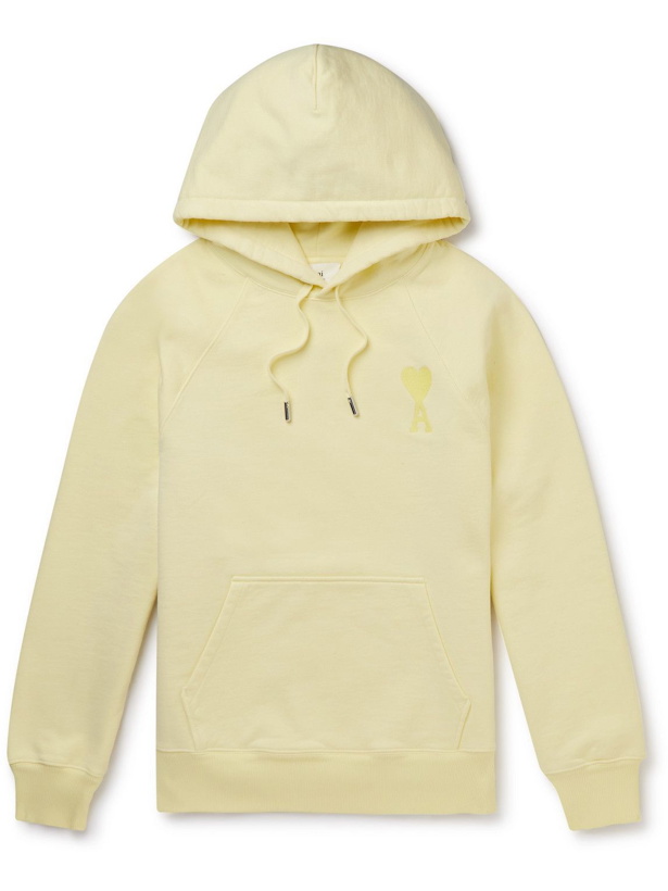 Photo: AMI PARIS - Logo-Embroidered Organic Cotton-Jersey Hoodie - Yellow