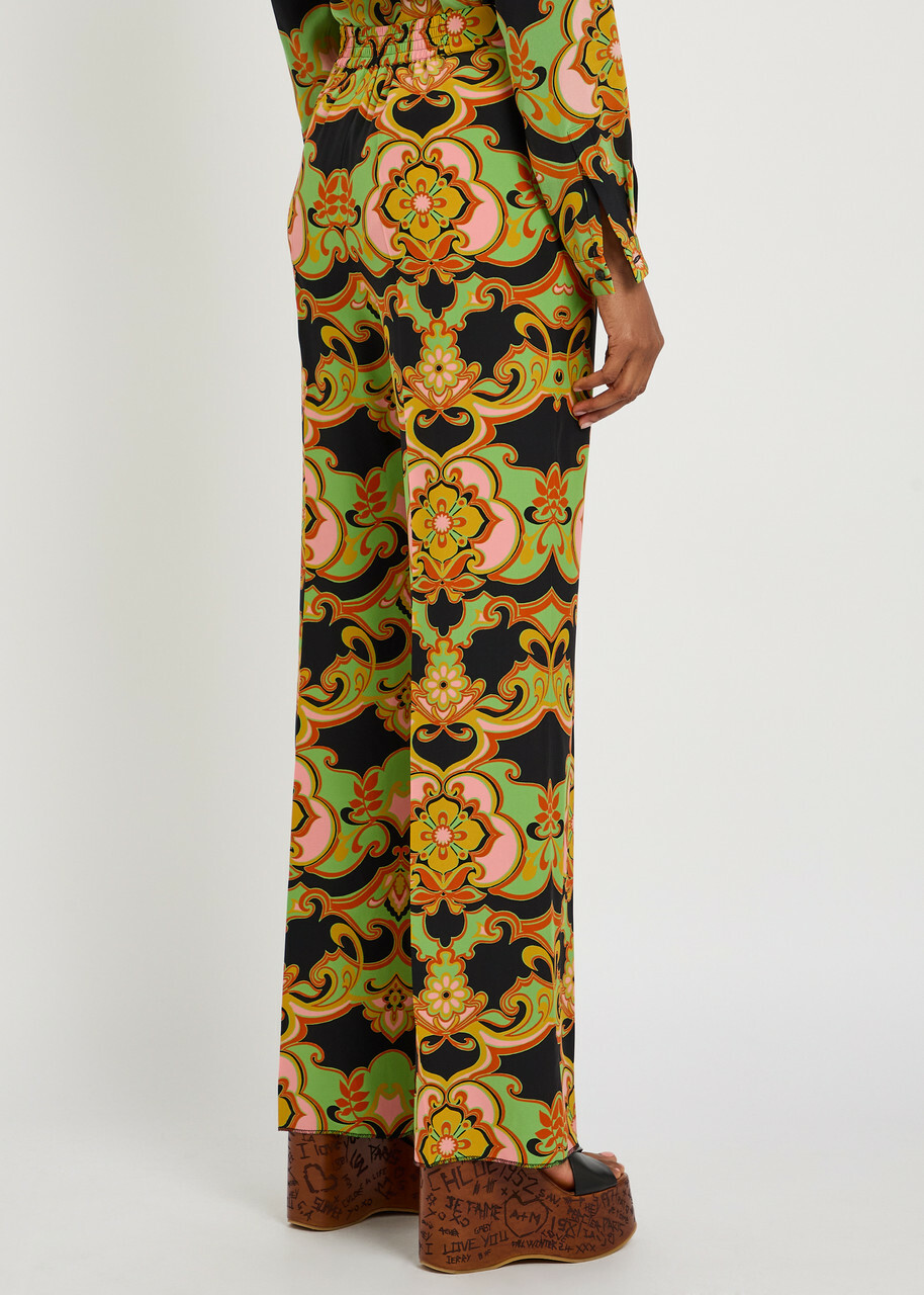 Etro Patterned Straight-leg Silk Trousers Black