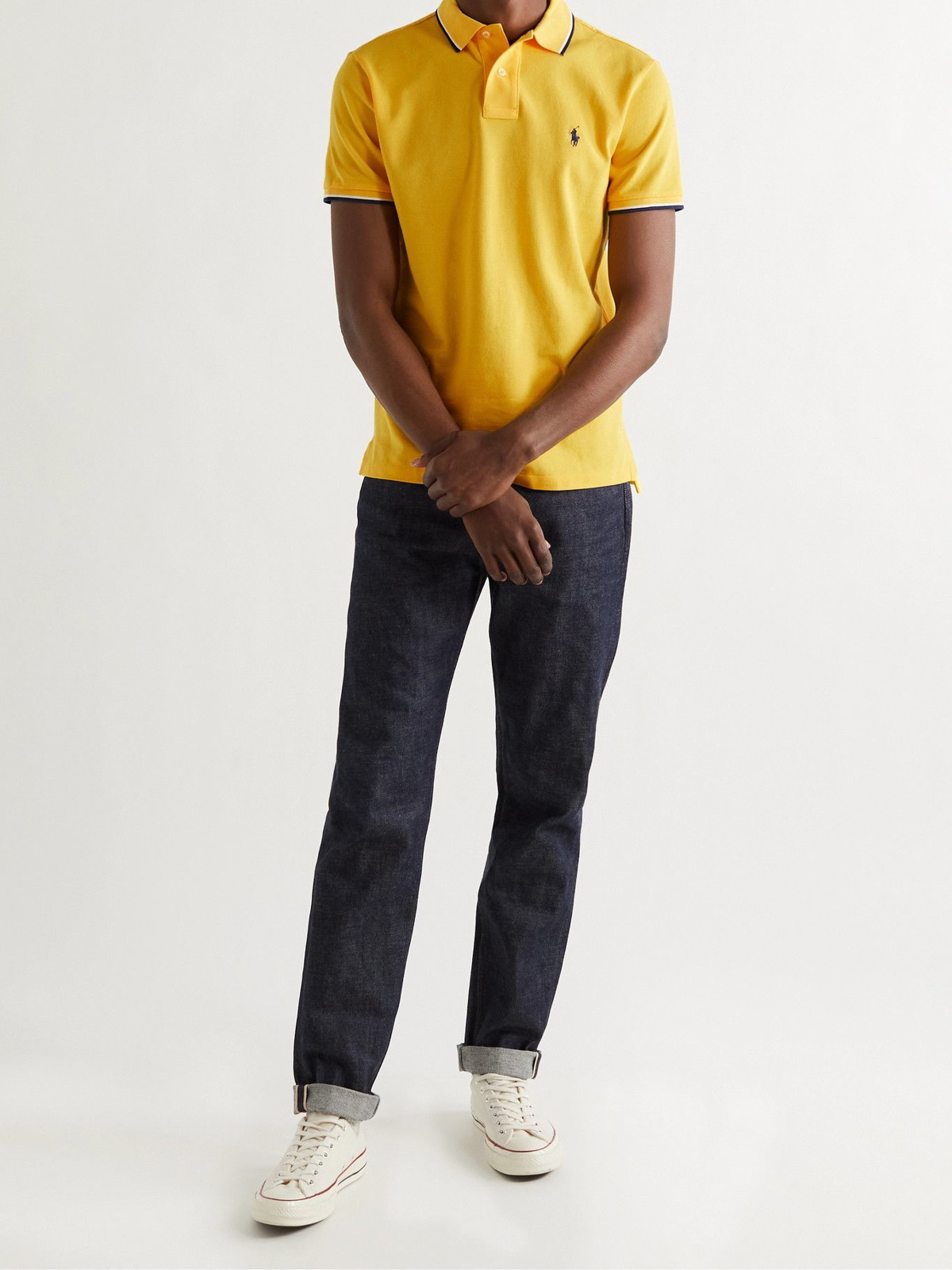 Polo Ralph Lauren Brasil Custom Fit Cotton Piqué Polo in Yellow