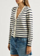 Veronica Beard Solene Striped Cashmere Cardigan Cream