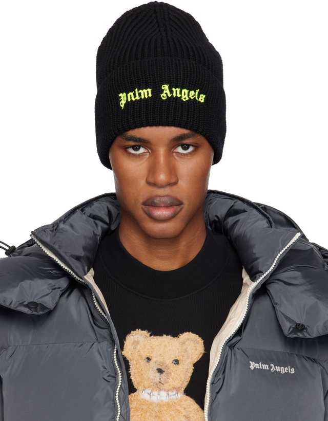 Photo: Palm Angels Black Classic Logo Ribbed Beanie
