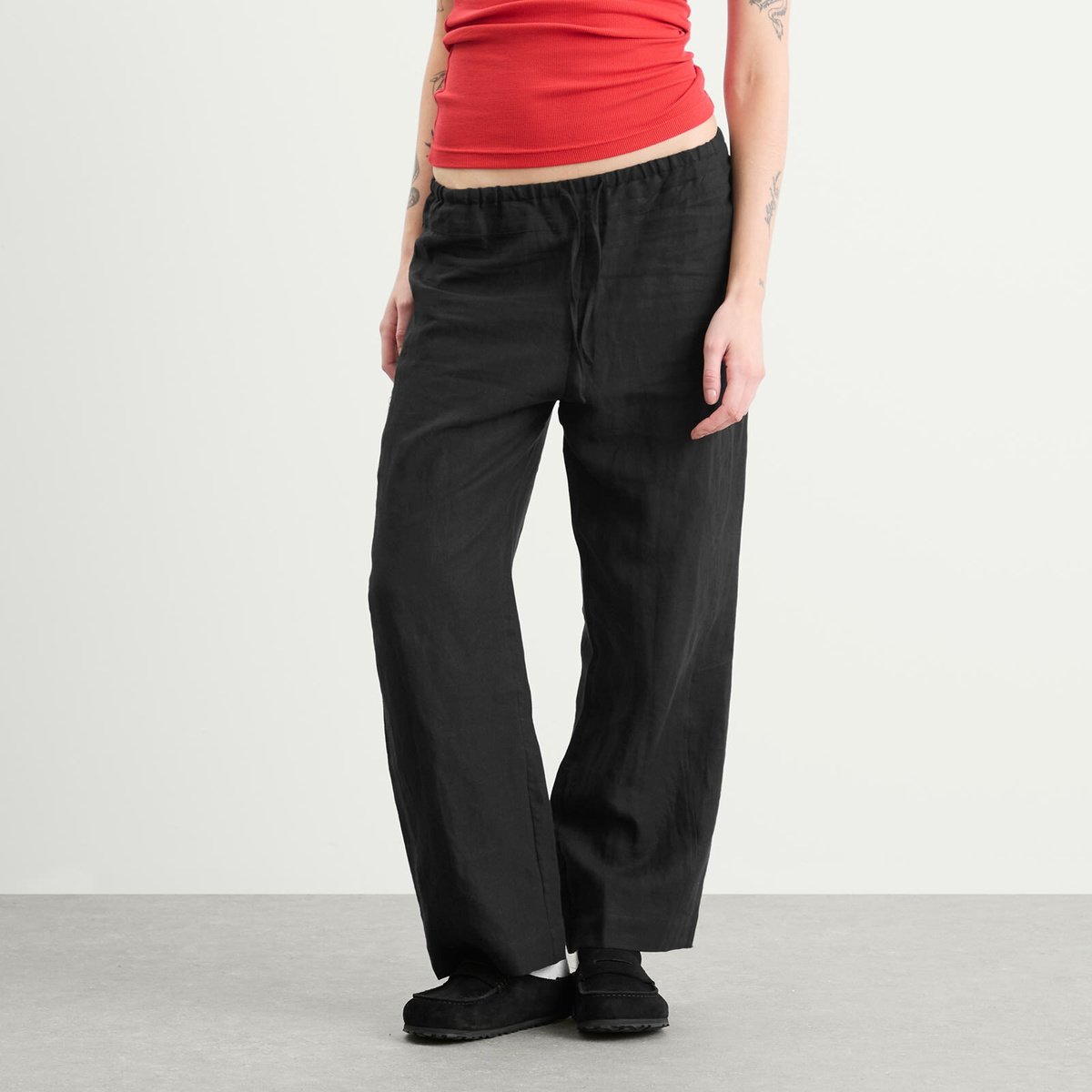 Deiji Studios Women's Double Waist Linen Pants in Black