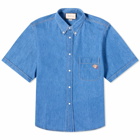 Gucci Men's Pocket Logo Short Sleeve Denim Shirt in Blue