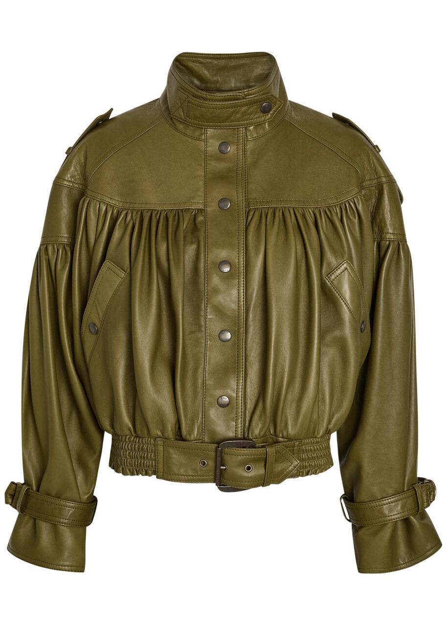 Chloe Cropped Leather Jacket Khaki