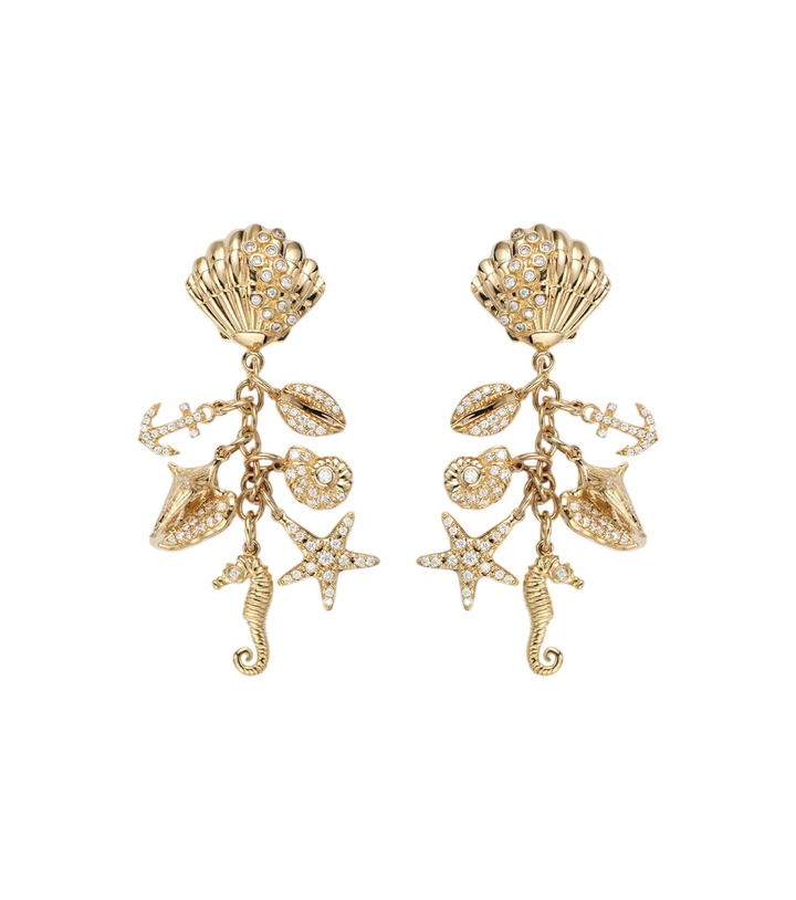 Photo: Sydney Evan Multi Sea Life Clam Shell 14kt gold (585/1000) drop earrings with diamonds