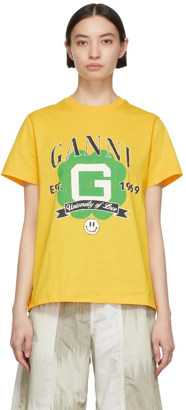 GANNI Yellow Organic Cotton T Shirt GANNI