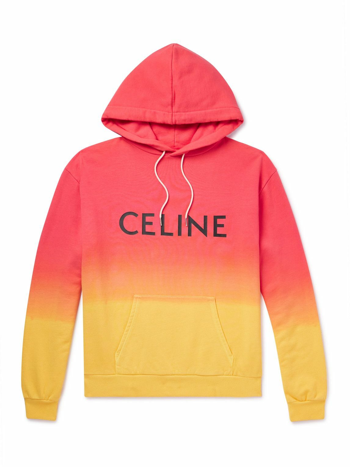 CELINE - Logo-Print Ombré Cotton-Jersey Hoodie - Orange Celine
