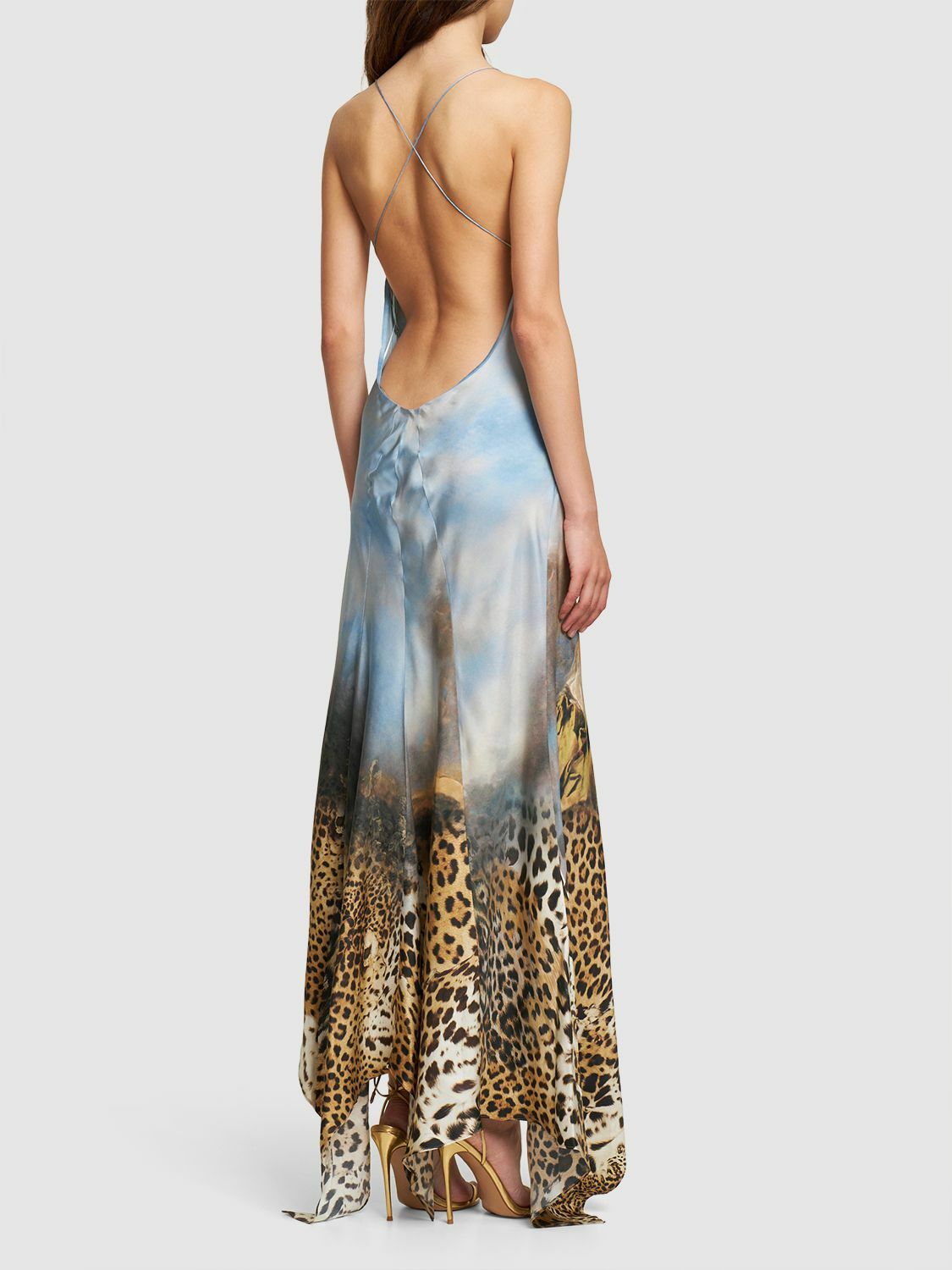 ワンピース ROBERTO CAVALLI MARBLE PRINT SILK LONG DRESS Roberto Cavalli marble-pattern Maxi Dress | White | FARFETCH GE