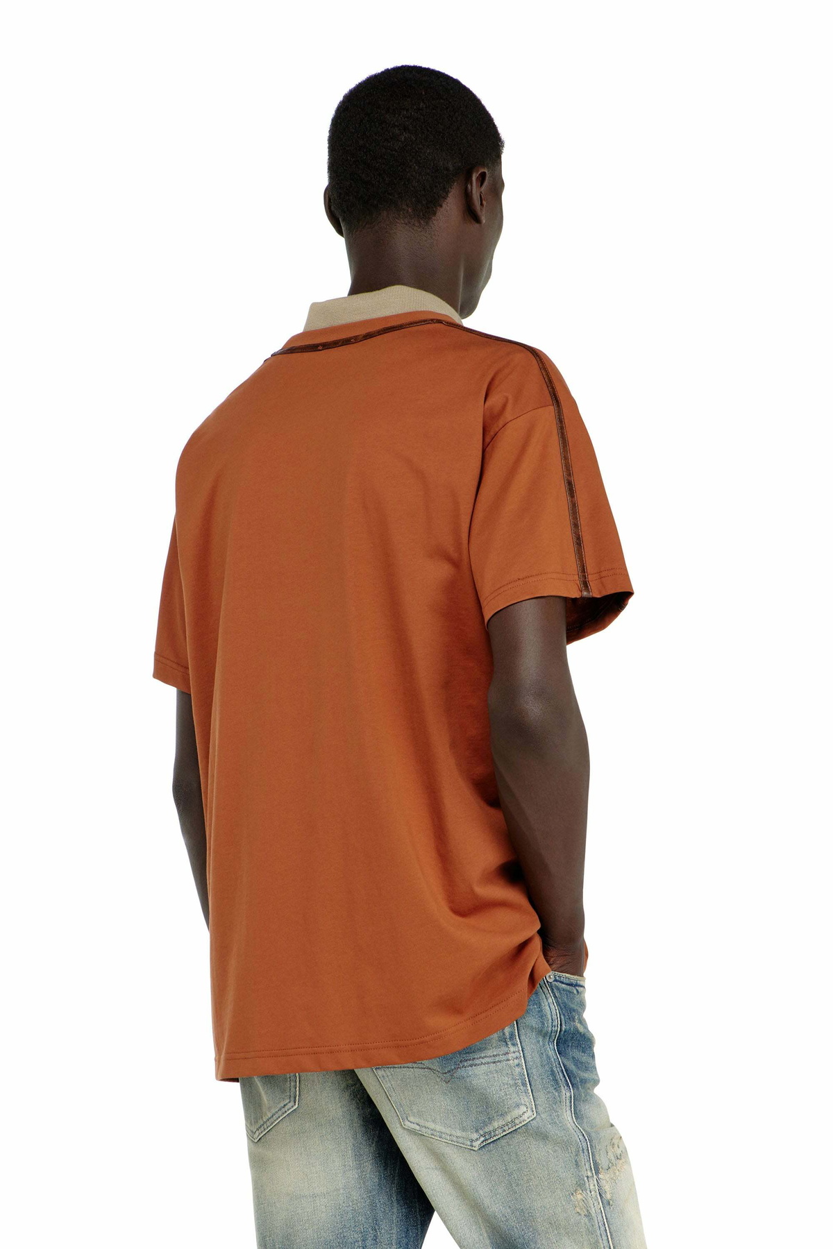 Diesel T-shirt with contrast trims and logo patch - T-Shirts Mens in Orange