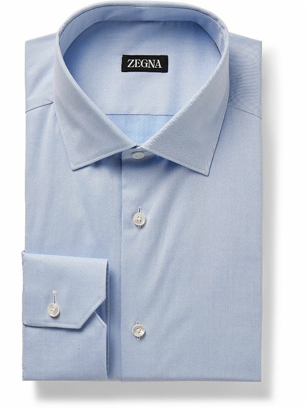 Photo: Zegna - Cotton-Blend Twill Shirt - Blue
