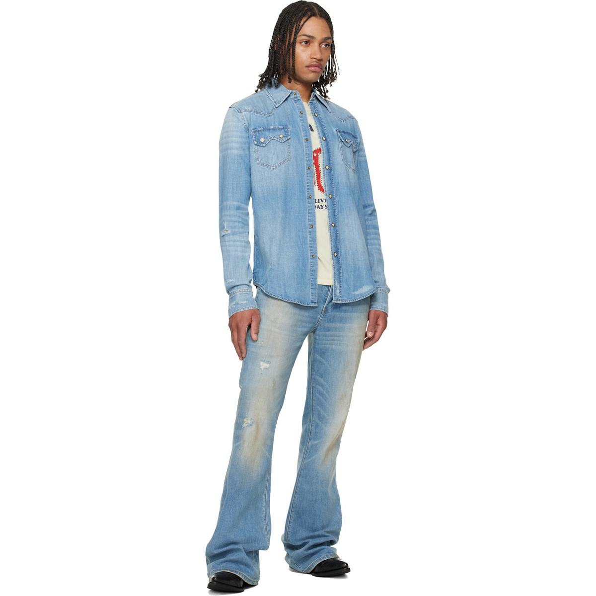 COÛT DE LA LIBERTÉ Blue Jimmy Sioux Stretch Flare Jeans