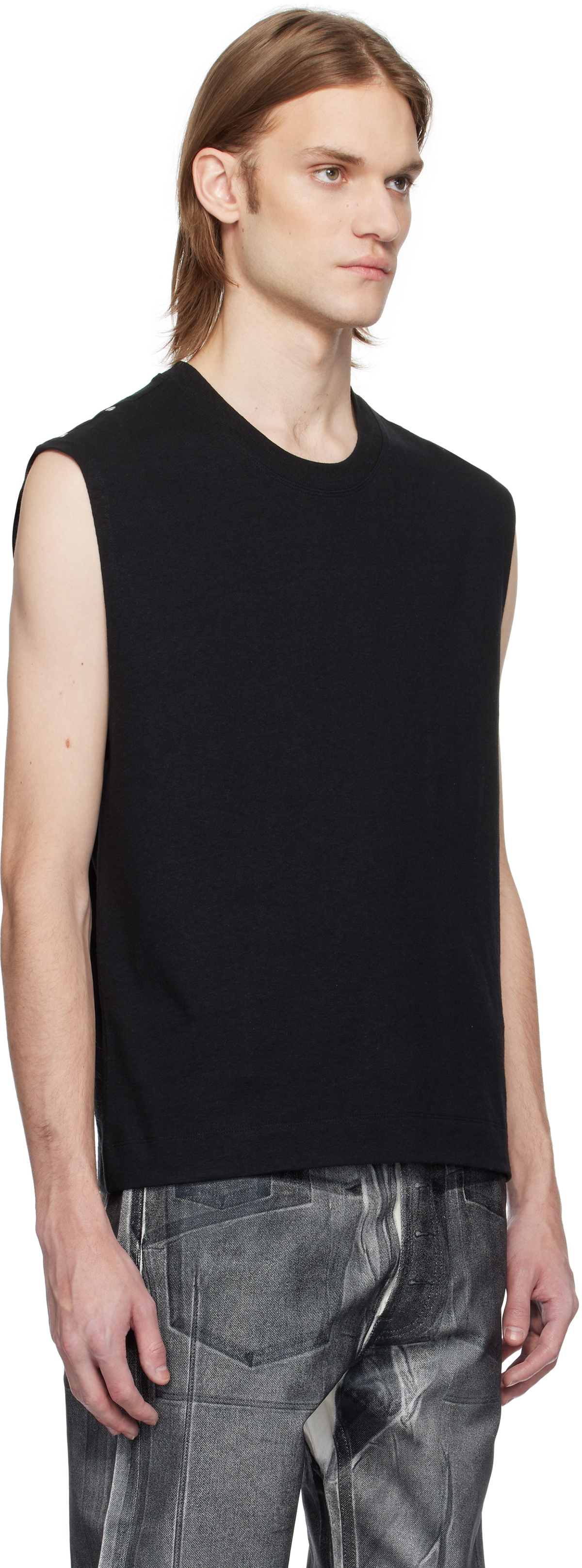 Karmuel Young Black Adjustable Shoulder Line Tank Top