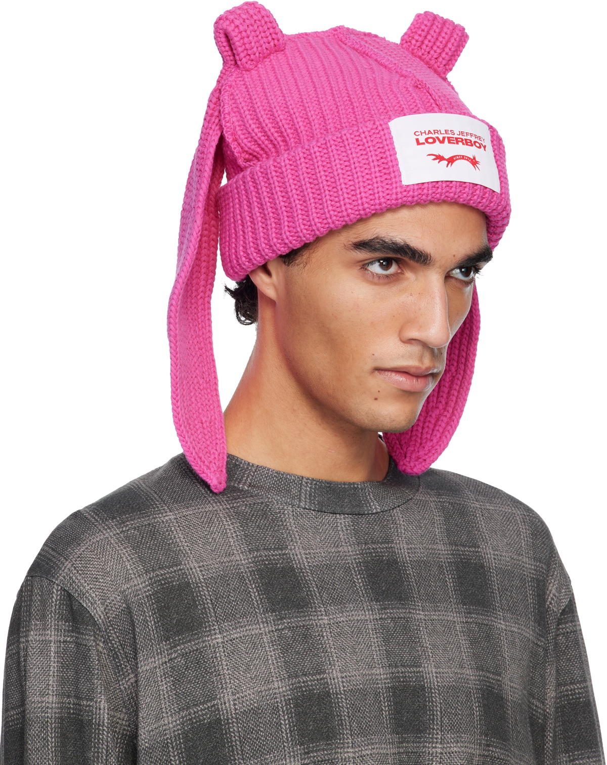 Charles Jeffrey LOVERBOY Pink Chunky Rabbit Beanie Charles Jeffrey