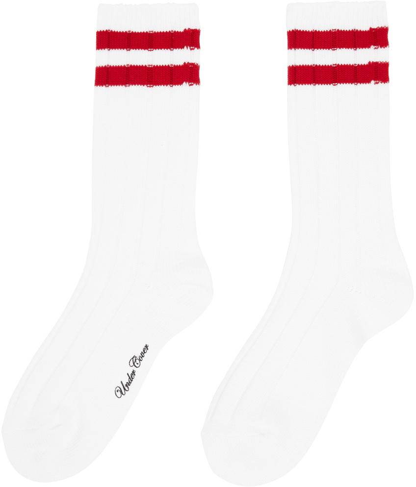 Undercover White & Red Striped Socks