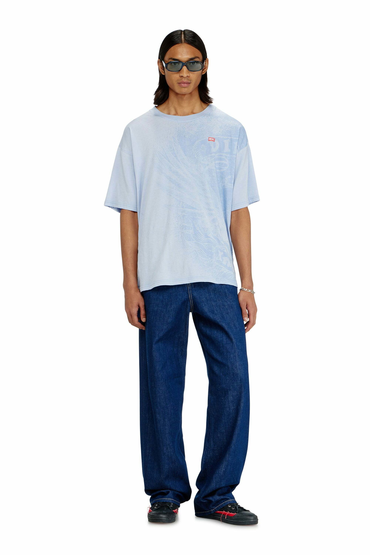 Diesel Relaxed T-shirt with pigment prints - T-Shirts Mens in Blue