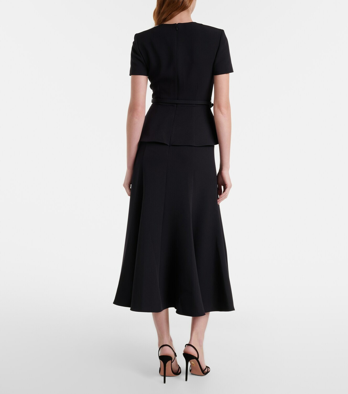 Roland Mouret Floral-appliqué crêpe midi dress