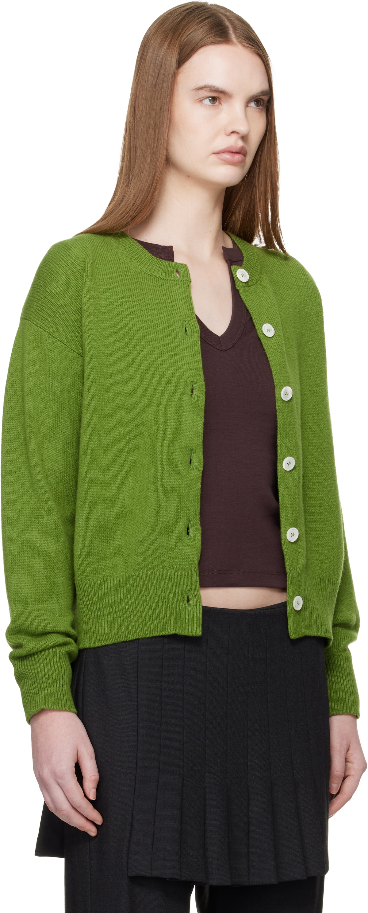 &Daughter Green Ada Crewneck Cardigan