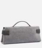 Brunello Cucinelli Monili Small embellished suede top-handle bag