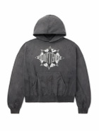 SAINT Mxxxxxx - Denim Tears Logo-Print Distressed Cotton-Jersey Hoodie - Gray