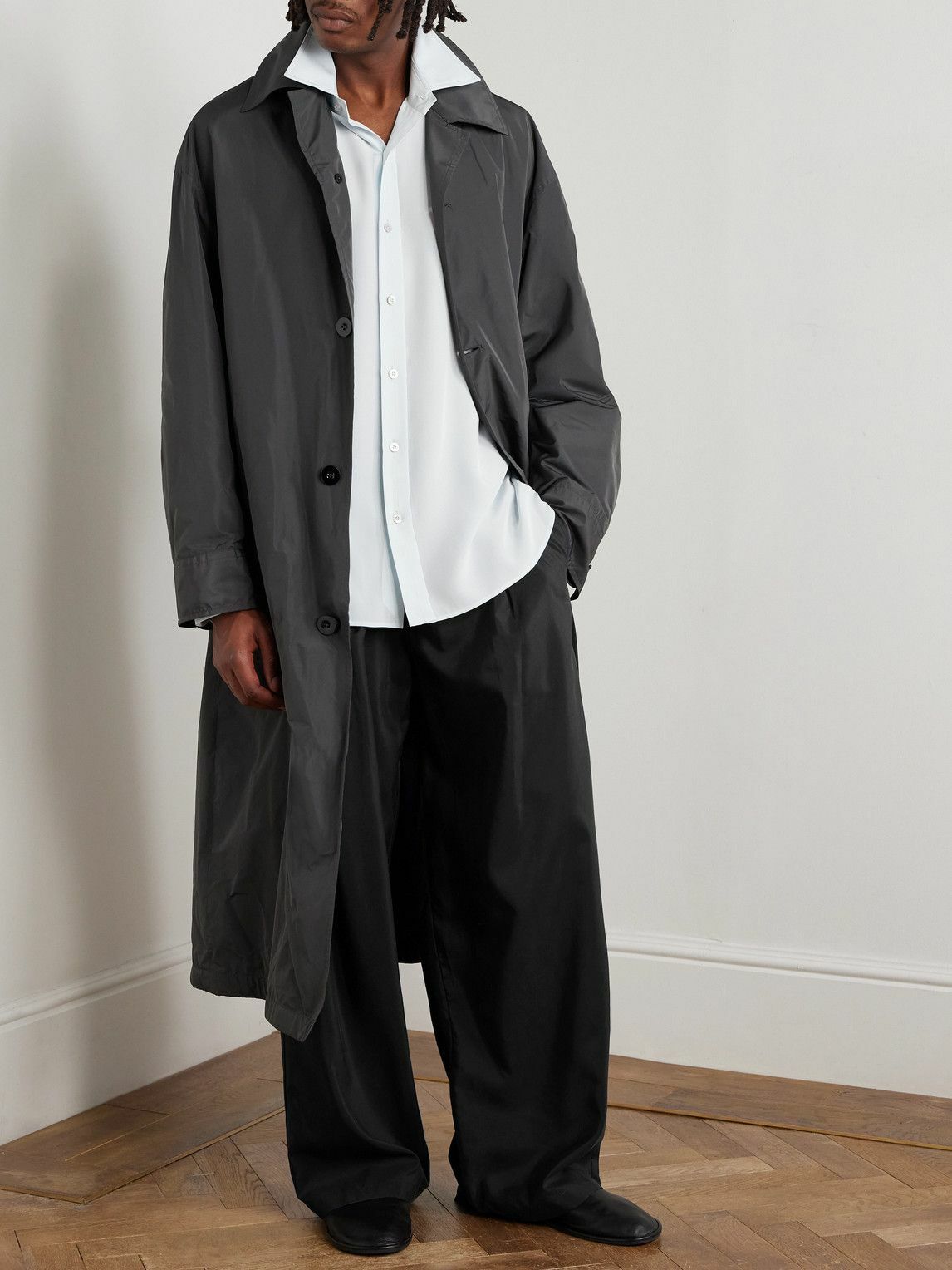 ssstein - Wide-Leg Pleated Silk-Blend Trousers - Black ssstein