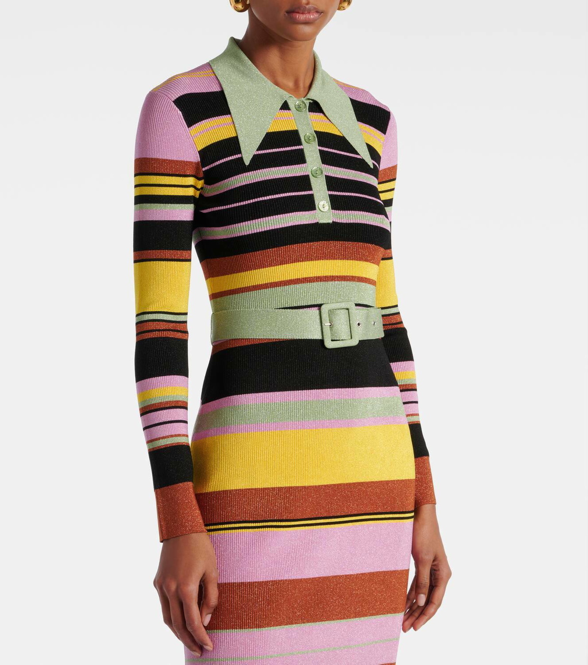Rixo Striped metallic midi dress
