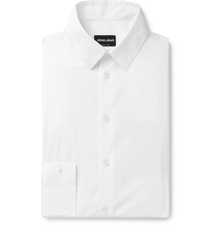 Photo: Giorgio Armani - White Cotton-Blend Poplin Shirt - White