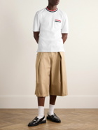 Thom Browne - Logo-Appliquéd Striped Pointelle-Knit Cotton T-Shirt - White