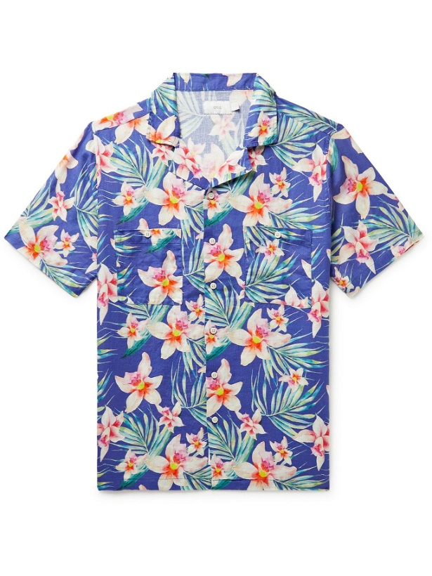 Photo: ONIA - Vacation Camp-Collar Floral-Print Linen Shirt - Blue