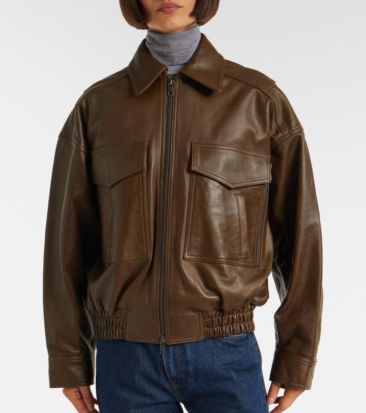 Staud Eugene leather bomber jacket