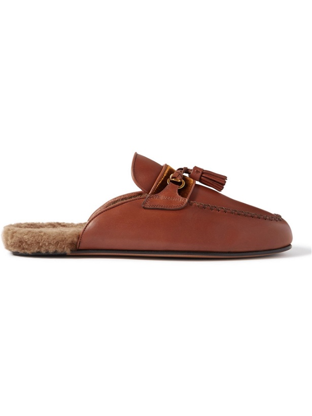 Photo: TOM FORD - Stephan Shearling-Lined Leather Tasselled Backless Loafers - Brown - UK 8
