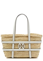Tory Burch Ella Small Logo-embellished Straw Tote - Beige - One Size