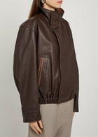 Lemaire High-neck Leather Jacket Chocolate