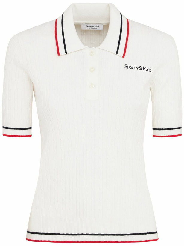 Photo: SPORTY & RICH Serif Logo Cable Knit Polo