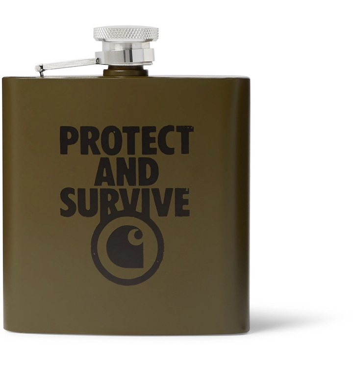 Photo: Carhartt WIP - 7oz Printed Stainless Steel Hip Flask - Green