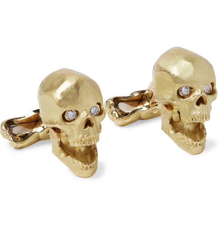 Photo: Deakin & Francis - Skull 18-Karat Gold and Diamond Cufflinks - Gold