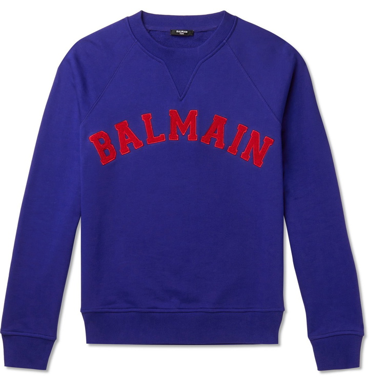 Photo: Balmain - Logo-Appliquéd Loopback Cotton-Jersey Sweatshirt - Purple