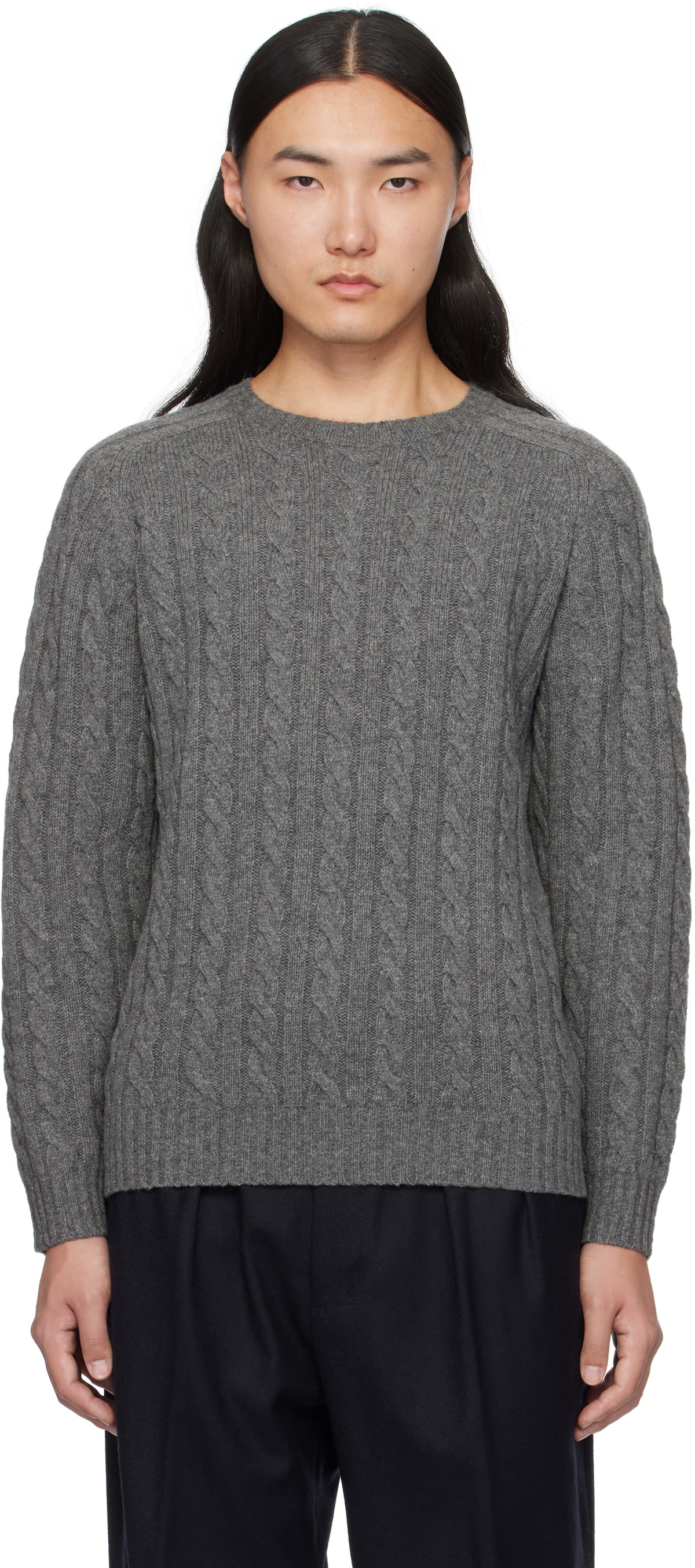 BEAMS PLUS Gray Cable 5G Crewneck