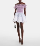 Susan Fang Shirred off-shoulder tulle top
